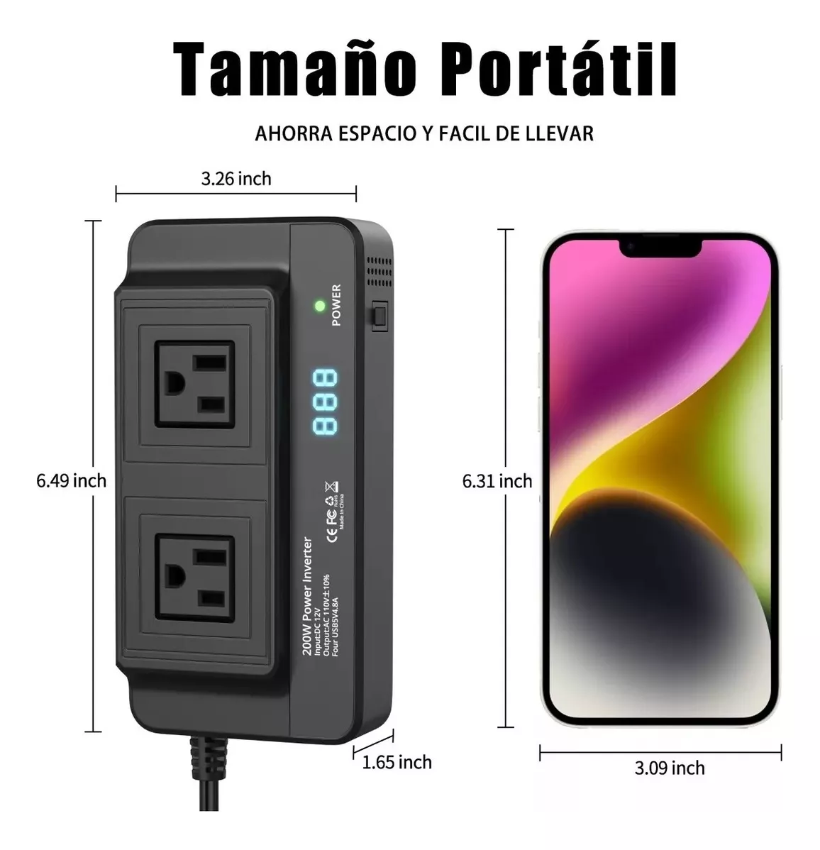 Inversor De Corriente Para Carro De 200w 110V 4 Puertos USB Indicador de Carga Inteligente modelo 8300 tienda gestos