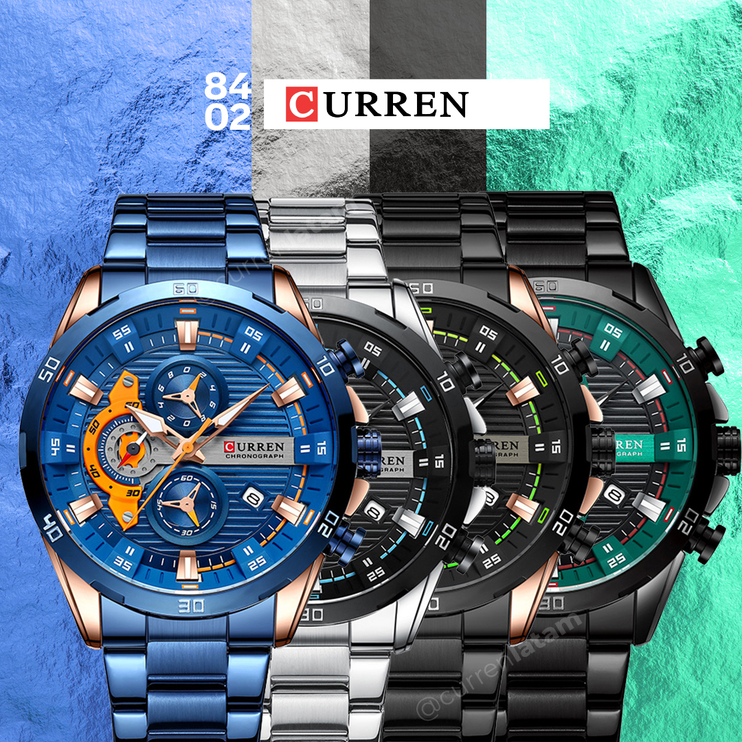 Reloj Curren 8402 Original Hombre Azul Acero Inoxidable Elegancia Casual - Imagen 3