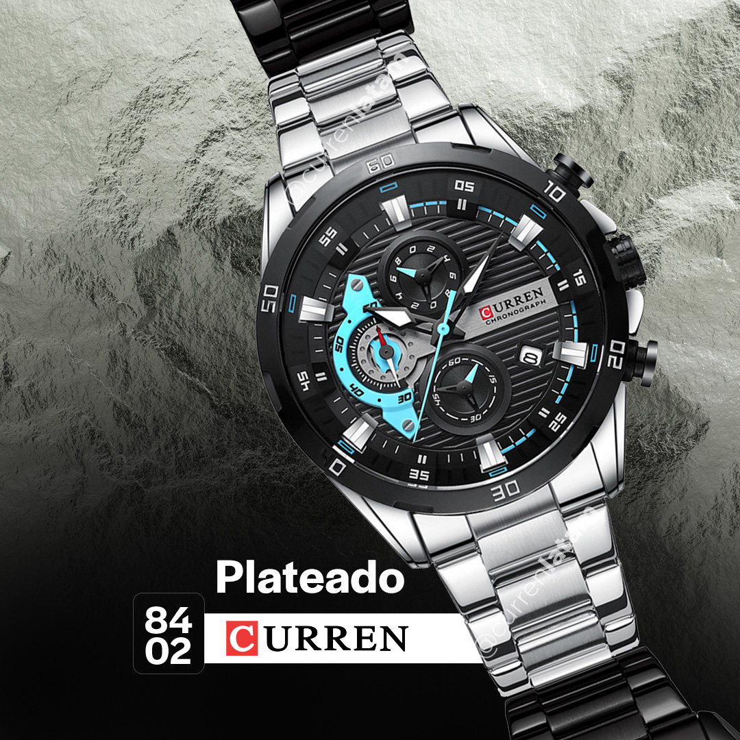 Reloj Curren 8402 plateado Negro Original Elegancia Estilo Presencia hombre Casual Formal