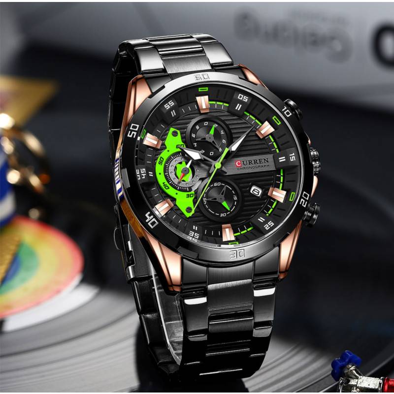 Reloj Curren 8402 Original Hombre Plata-Negro Acero Inoxidable Elegancia Casual