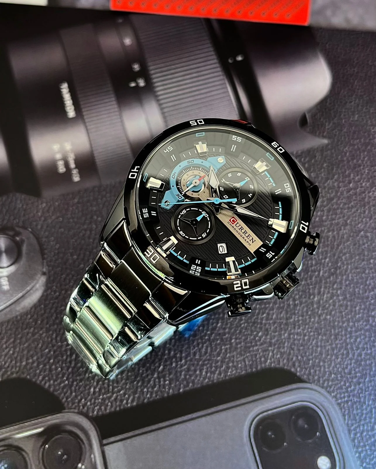 Reloj Curren 8402 Original Hombre Plata-Negro Acero Inoxidable Elegancia Casual