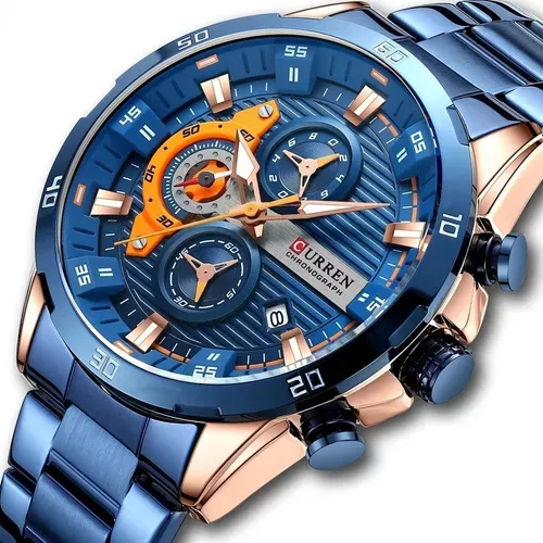 Reloj Curren 8402 Original Hombre azul Acero Inoxidable Elegancia Casual