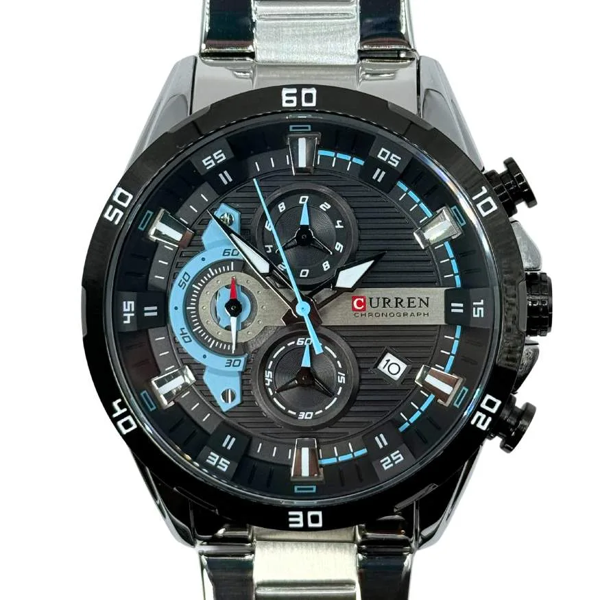 Reloj Curren 8402 Original Hombre Plata-Negro Acero Inoxidable Elegancia Casual