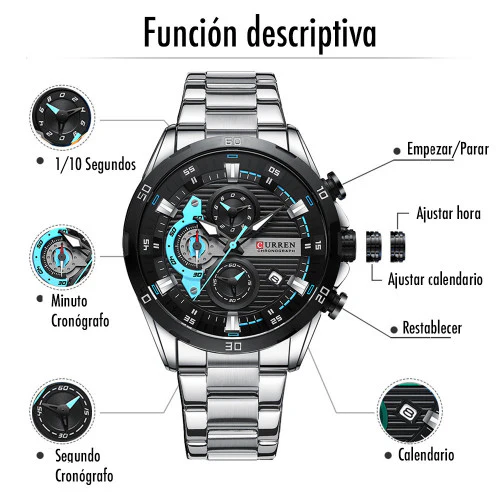 Reloj Curren 8402 Original Hombre Plata-Negro Acero Inoxidable Elegancia Casual - Imagen 19