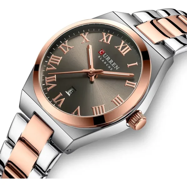Reloj de dama Curren 9095 Plateado-Café Original Elegancia Estilo Presencia Mujer