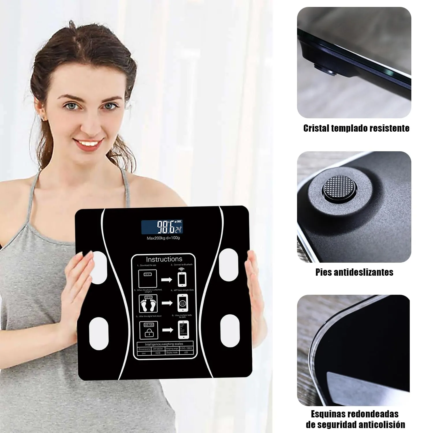 Báscula Corporal Digital de Bioimpedancia de Hasta 180 kg Control de Peso en Casa Bluetooth - Imagen 10