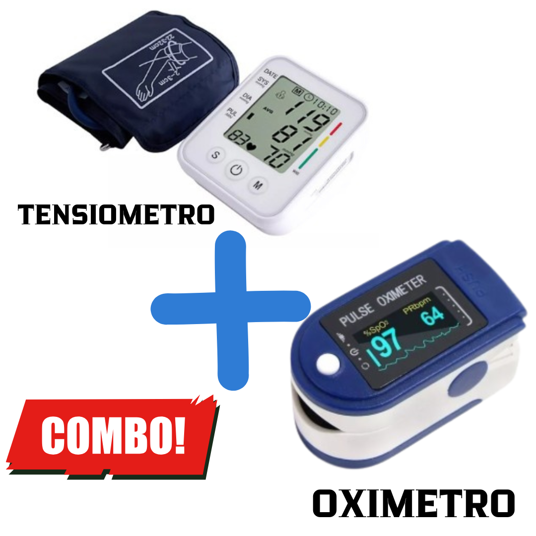 Combo Salud # 1 Tensiometro Digital Brazo Tensión Arterial + Oxímetro Medidor Oxigeno en Sangre