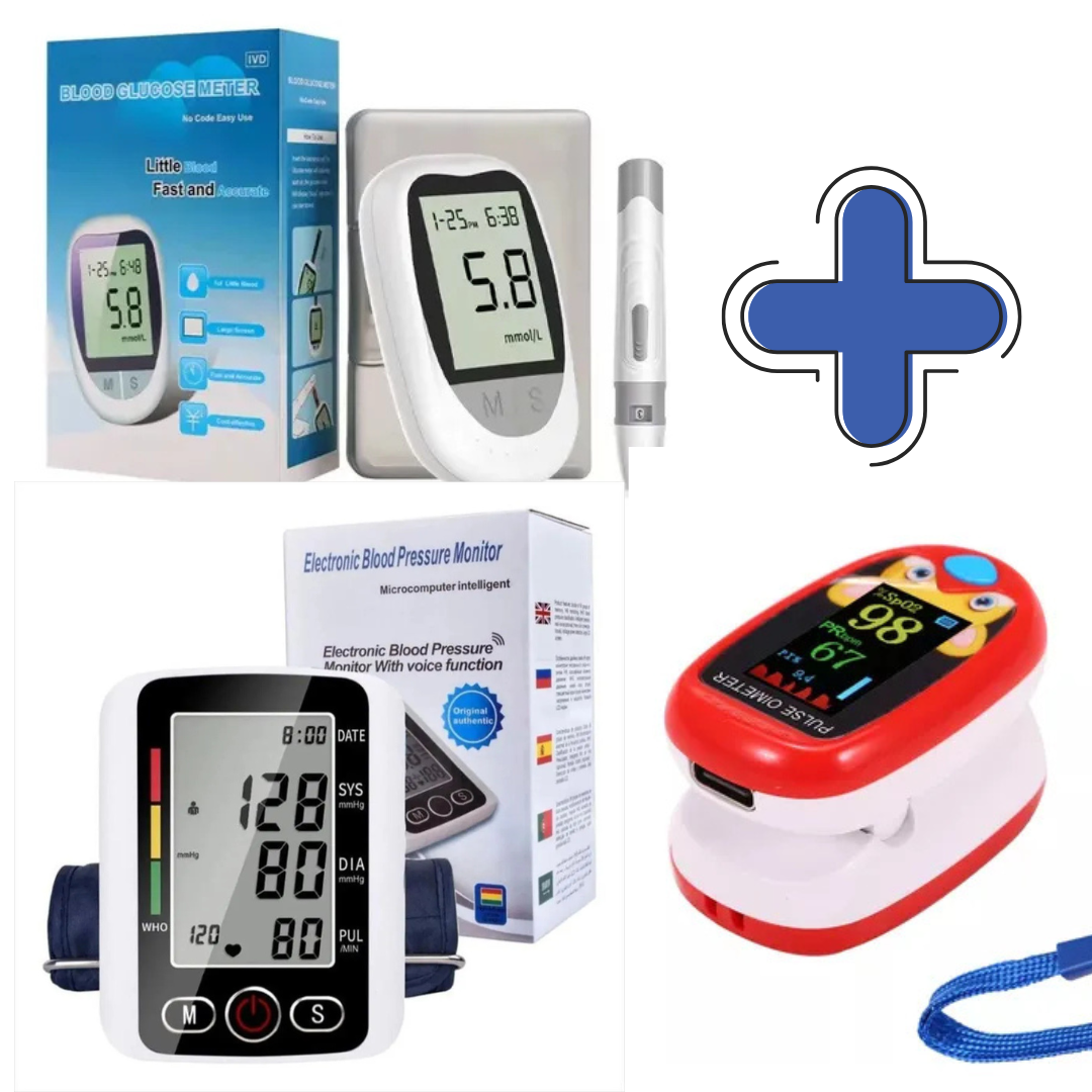 Combo Salud # 3 Tensiometro Digital Brazo + Glucometro Digital 50 Tiras 50 lancetas + Oxímetro Oxígeno en Sangre