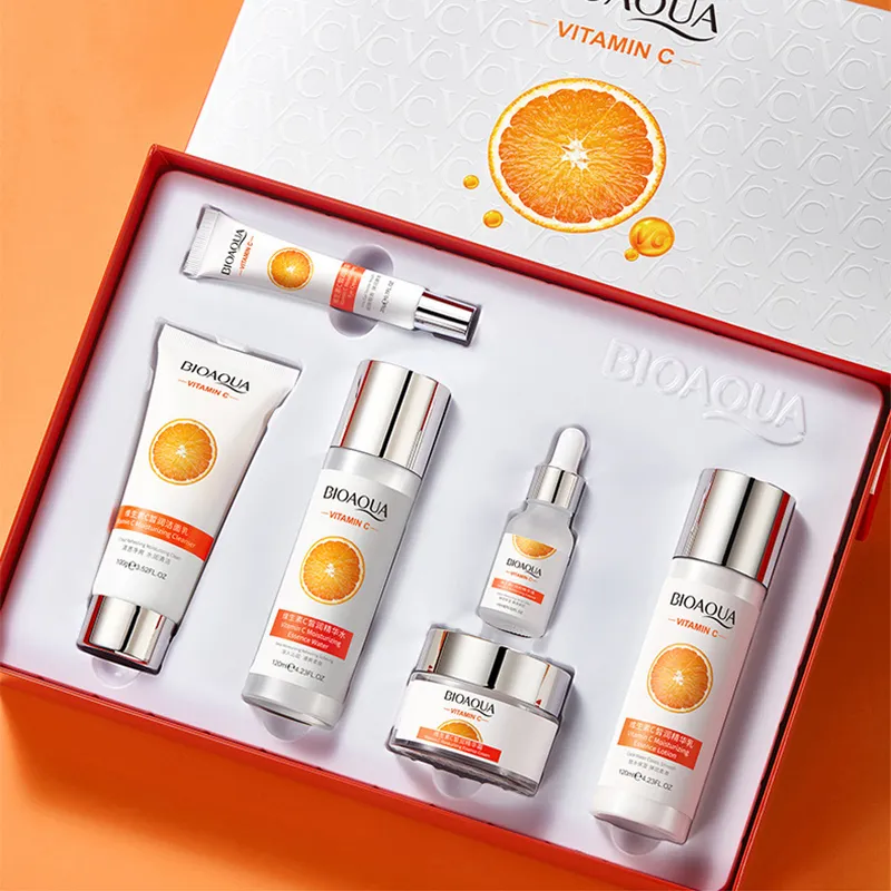 Kit Vitamina C Bioaqua Original – Aclarante Reafirmante – Caja De Lujo x6 Productos – Cuidado Facial – SkinCare