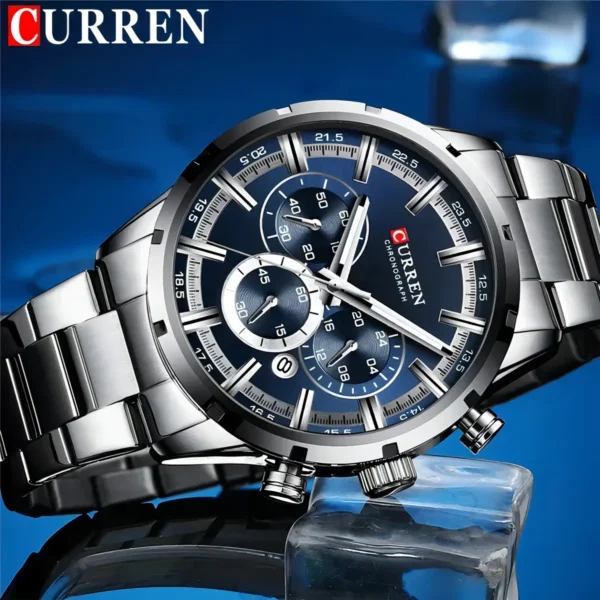 Reloj Curren 8355 Original Hombre Plata-Azul Acero Inoxidable Elegancia Casual
